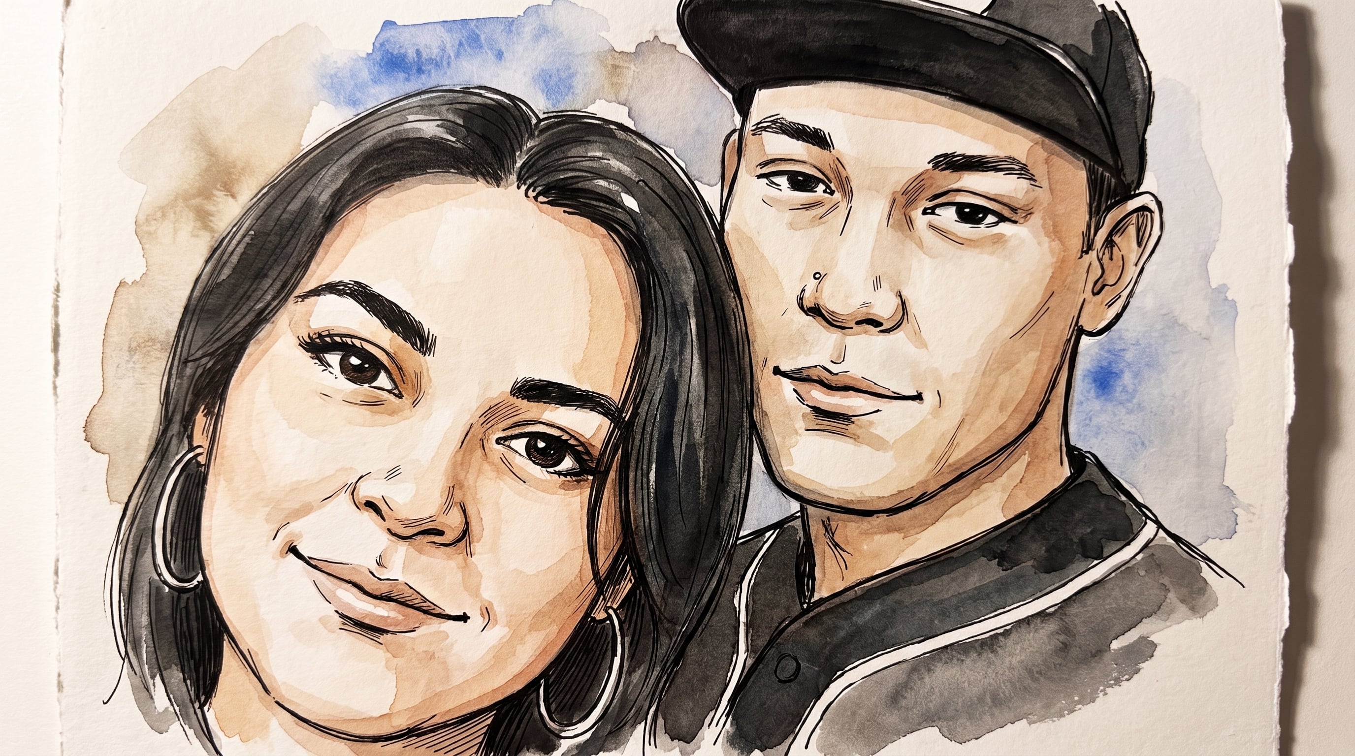 Una ilustración en acuarela retrata a Samantha Nadiuska Oporta Chávez y a Iván Antonio Mendiola Gutiérrez, procesados en un caso judicial. (Imagen Ilustrativa Infobae)