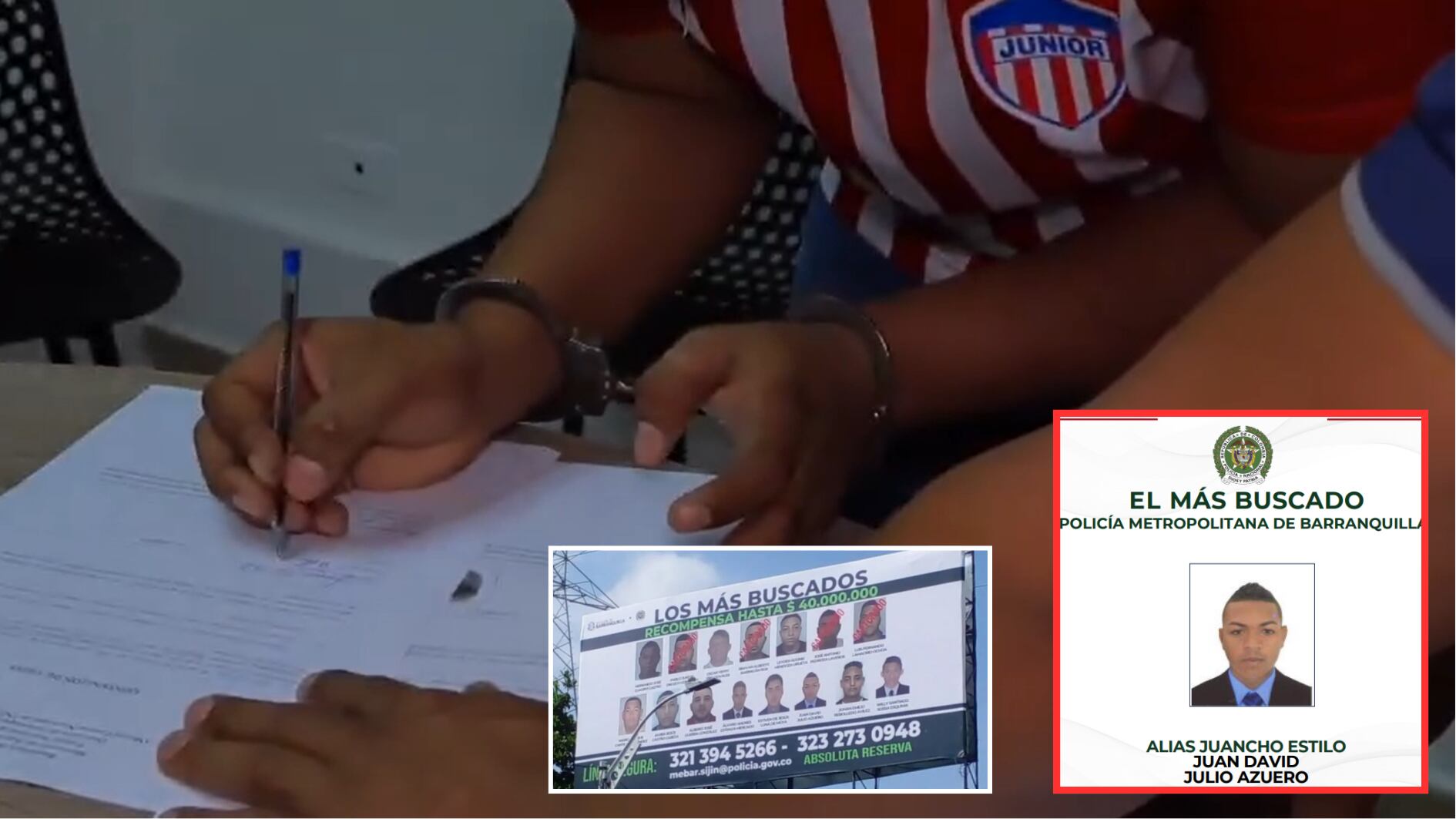 El rostro de Juan David Julio Azuero apareció en medios de comunicación de Colombia dos veces, la primera fue en marzo de 2024, la segunda ocho meses después, y tras más de dos años de estar prófugo cayó en el corregimiento de Caledonia, Ciudad de Panamá - crédito Policía Metropolitana de Barranquilla | Captura de pantalla Diario Mi Norte / Sitio web | @policiadepanama/X