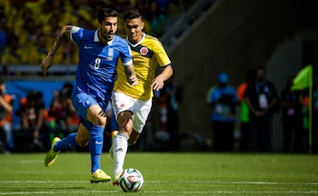 Teófilo Gutiérrez marcó uno de los tres goles de la selección Colombia en el debut de la Tricolor contra Grecia en la Copa Mundial de la FIFA Brasil 2014 - crédito Colprensa/Mauricio Alvarado