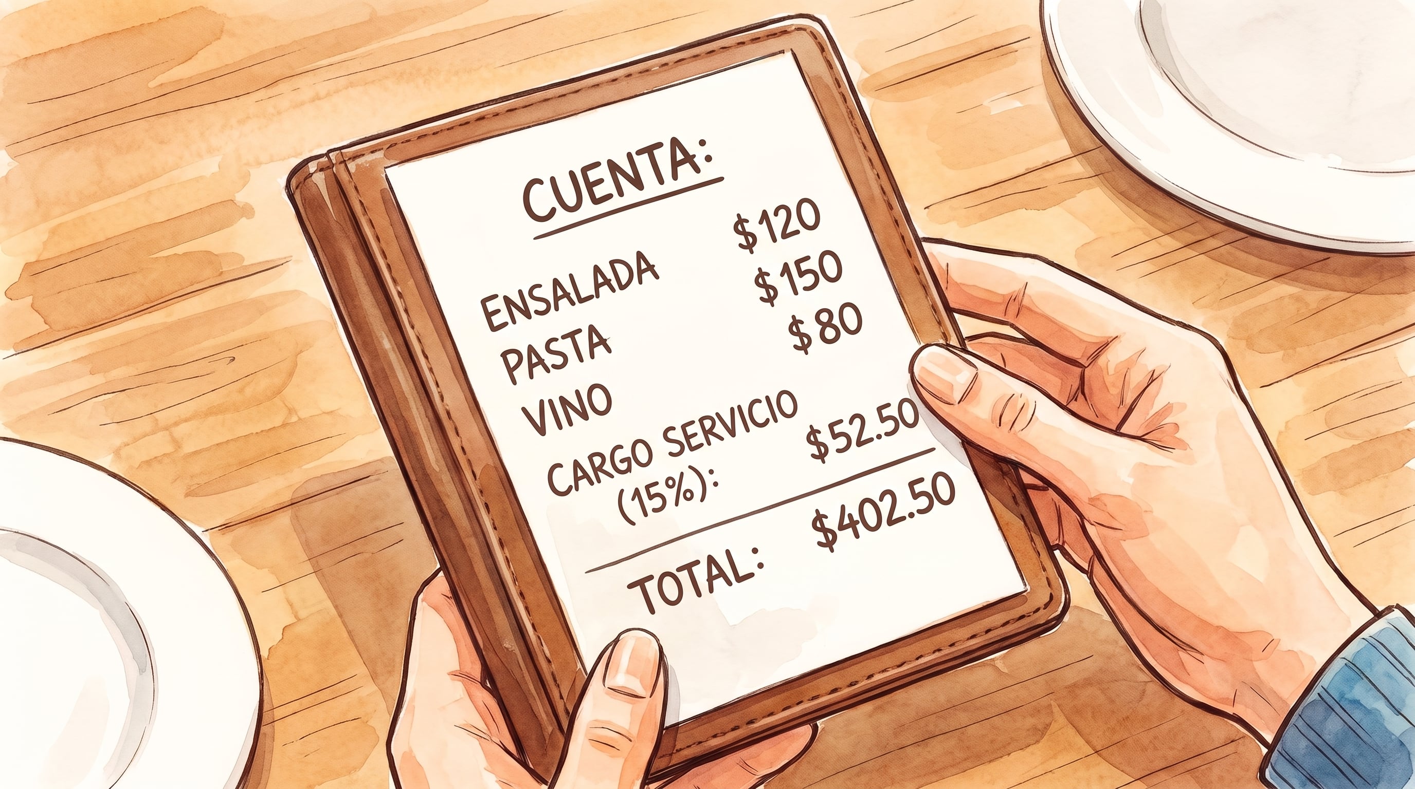 La ley SB 606 obliga a detallar el monto o porcentaje del recargo y su finalidad con una tipografía visible en los restaurantes de Florida (Imagen Ilustrativa Infobae).