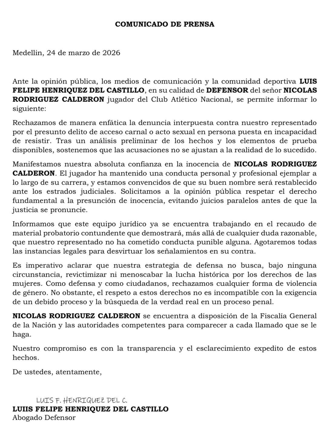 A través de sus abogados, Nicolás Rodríguez sostuvo su inocencia tras las acusaciones de abuso sexual que recayeron en su contra - crédito @nicolas_rodriguez_8/Instagram