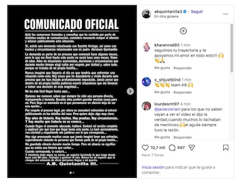 AB Quintanilla comunicado - (Instagram)
