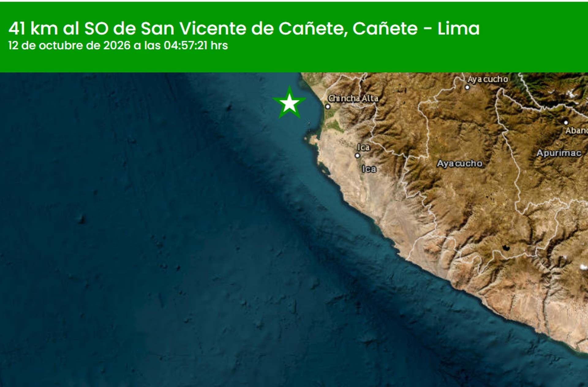 Un sismo de magnitud 4,3 sacudió la costa de Cañete en la madrugada de este lunes