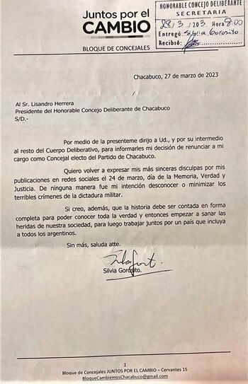 La carta enviada al Concejo