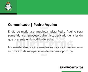Pedro Aquino acusa baja por