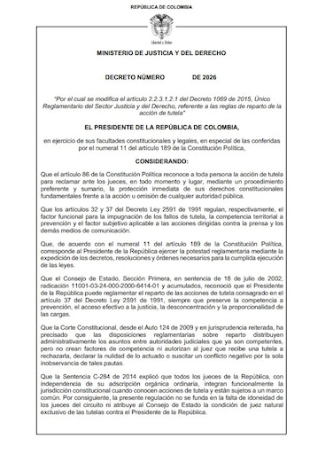 Borrador del decreto con el que las tutelas contra el presidente volverían al Consejo de Estado