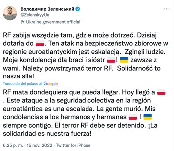 Tuit de Volodimir Zelensky (Twitter: