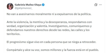 Gabriela Muñoz lanzó un llamado a los jóvenes y sectores sociales para mantener activa la participación del progresismo en Colombia - crédito @gabymunozz_/X
