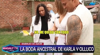 Karla Tarazona y Christian Domínguez realizan boda ancestral antes de su matrimonio civil. Captura: Magaly TV La Firme.