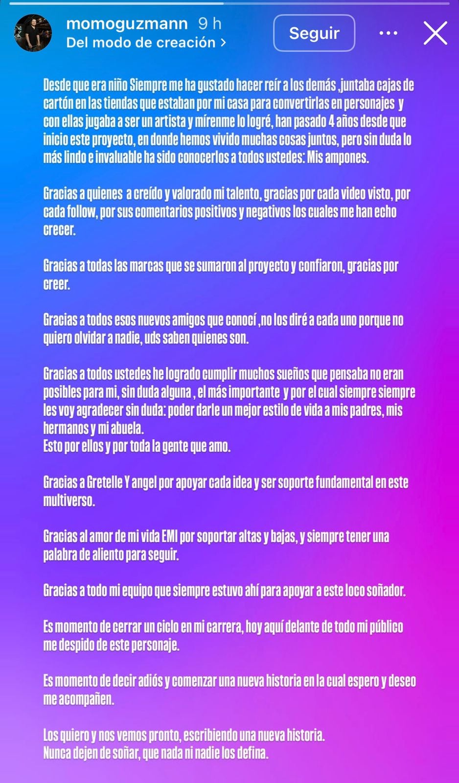 El mensaje de despedida de Momo Guzmán a Burrita Burrona(RS)