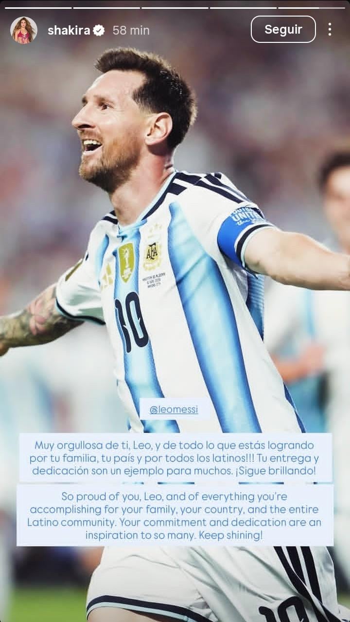 La dedicatoria de Shakira a Messi tras la clasificación con Argentina en el Mundial (@shakira)