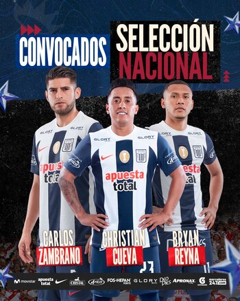 Los convocados de Alianza Lima a la selección peruana para los amistosos con Corea del Sur y Japón.