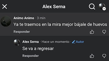 Amenazas contra Alex Serna. Crédito: Facebook - Alex Serna