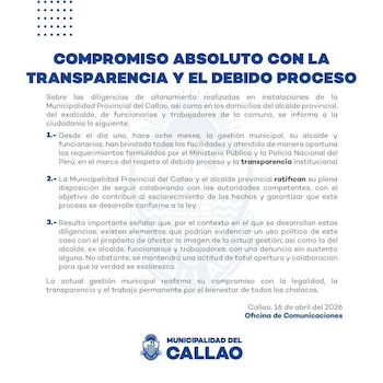 Municipalidad del Callao - Perú - 16 abril