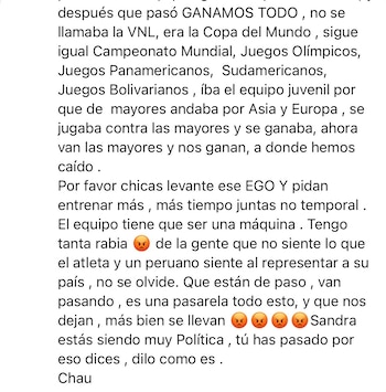 Natalia Málaga le pidió a las voleibolistas que soliciten más tiempo de entrenamiento en la selección peruana.
