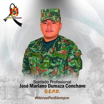Ministro de Defensa destacó valor de José Mariano Dumaza tras su muerte en operaciones en El Tarra - crédito @PedroSanchezCol/X