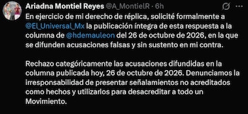 Ariadna Montiel niega reunión con ‘El Guano’ y acusa a Maru Campos de difundir mentiras: “Es un instrumento de golpeteo de la derecha”. Captura de pantalla