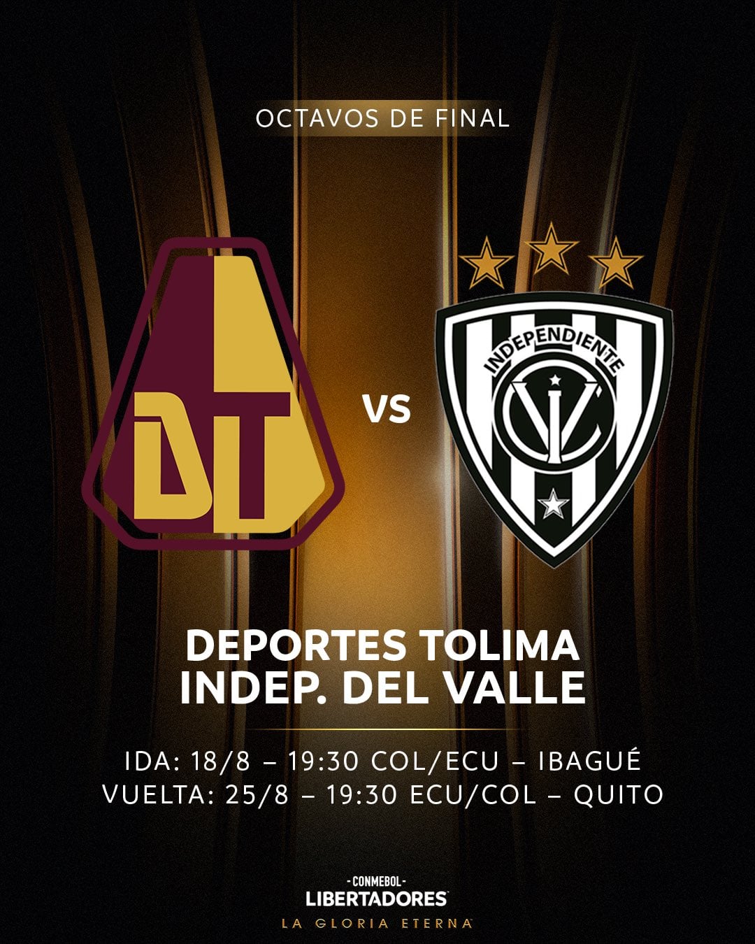Tolima e Independiente del Valle ahora se verán el martes 18 y 25 de agosto, por los octavos de Copa Libertadores - crédito Conmebol