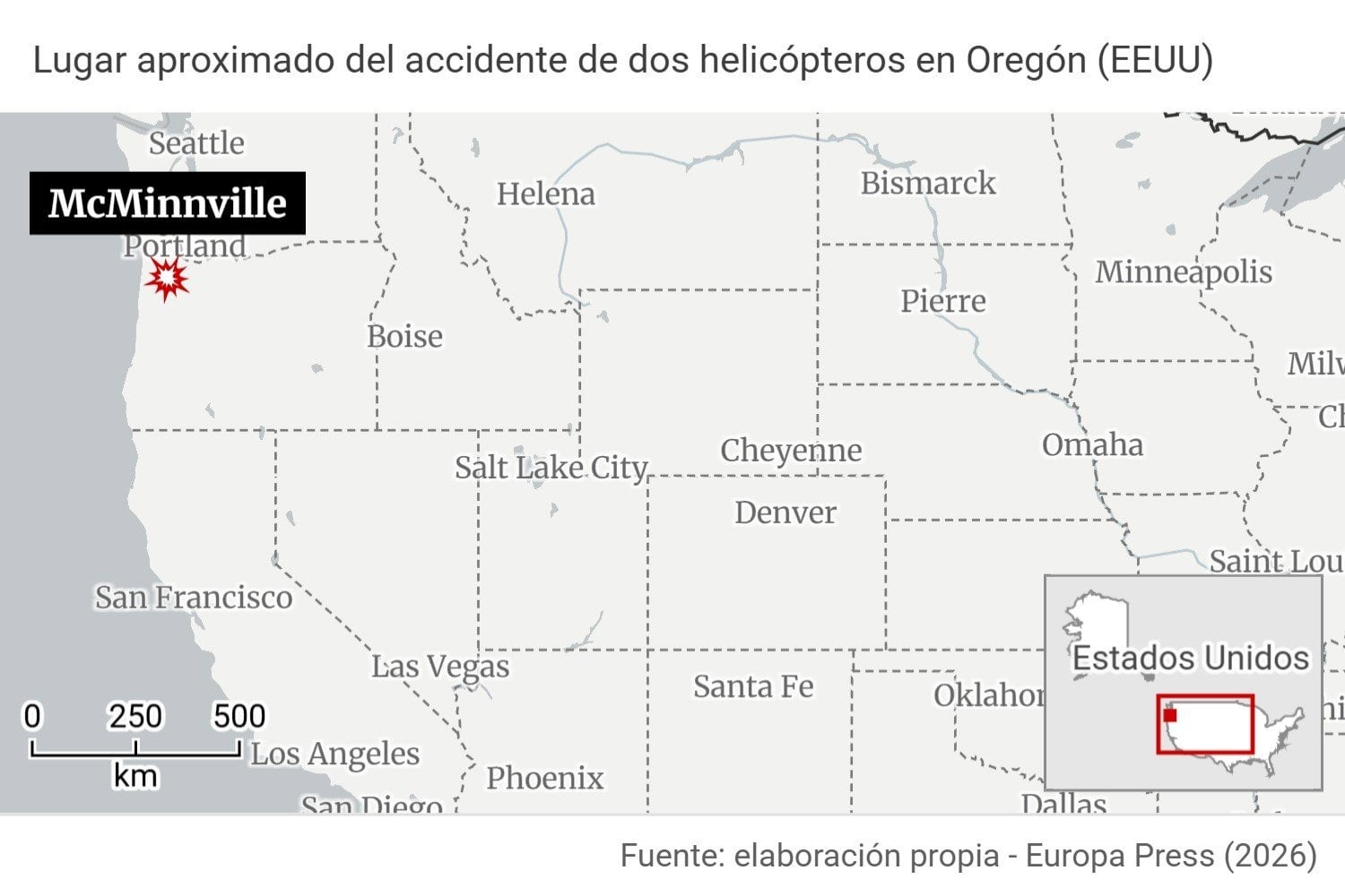 Tres muertos tras el choque entre dos helicópteros en el estado de Oregón, en Estados Unidos