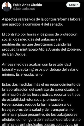 Fabio Arias calificó como “esclavismo”