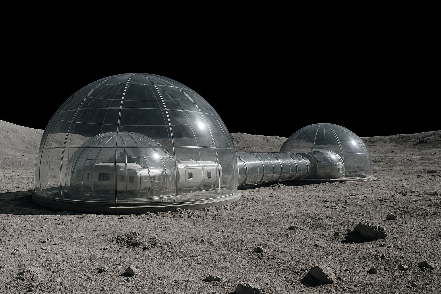 La NASA desarrolla cúpulas transparentes de vidrio polimérico con polvo lunar para futuras ciudades en la Luna (Imagen Ilustrativa Infobae)