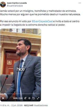 Juan Carlos Losada cuestionó posturas radicales y confirmó su voto por Iván Cepeda en segunda vuelta presidencial - crédito @JuanKarloslos/X