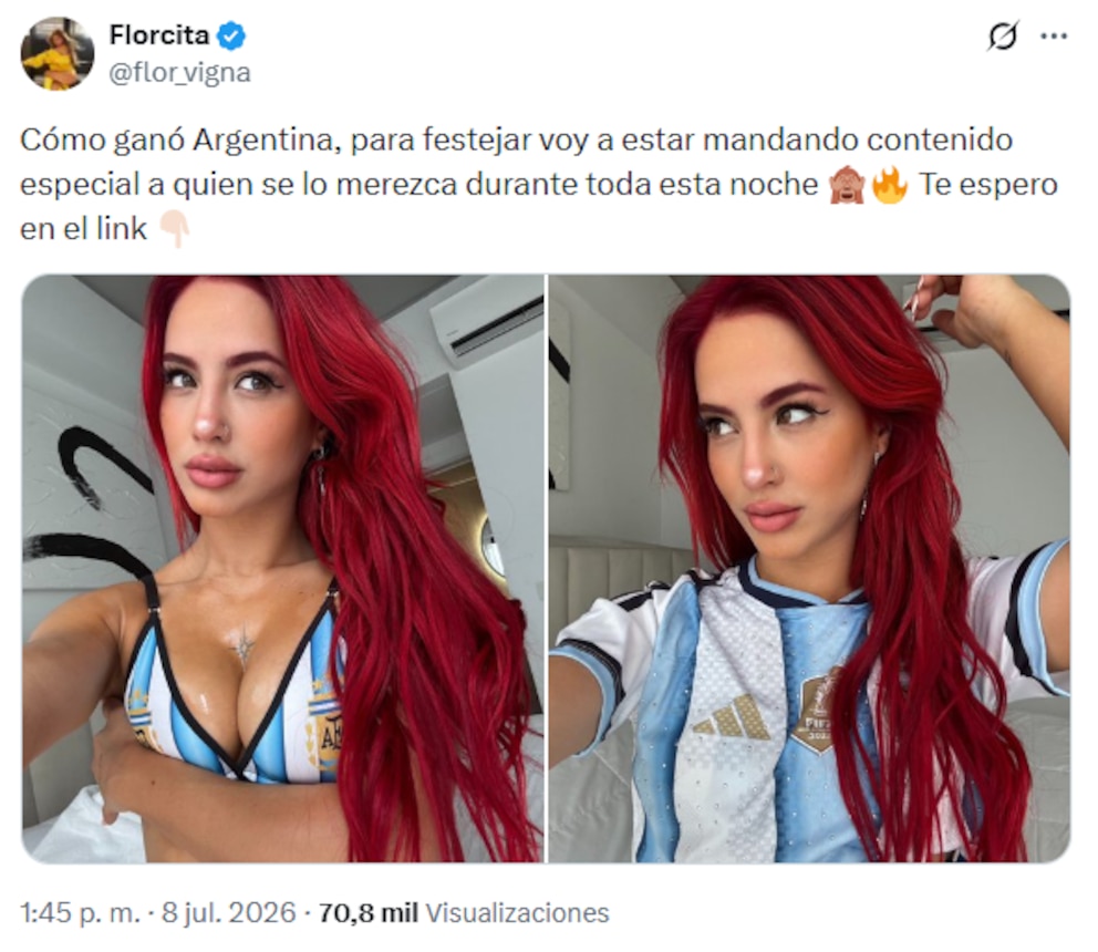 El guiño de Flor Vigna a la Selección Argentina en su sesión de fotos de Only Fans