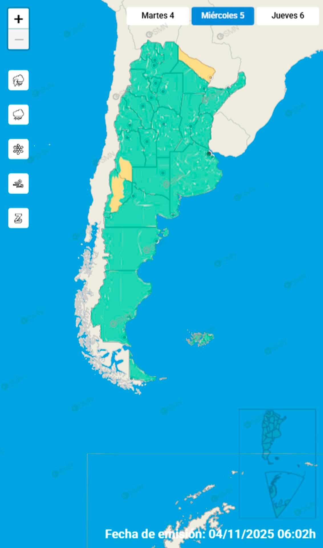 Las alertas amarillas por tormentas para mañana, en el norte y oeste.
