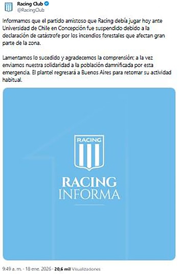 El comunicado de Racing tras