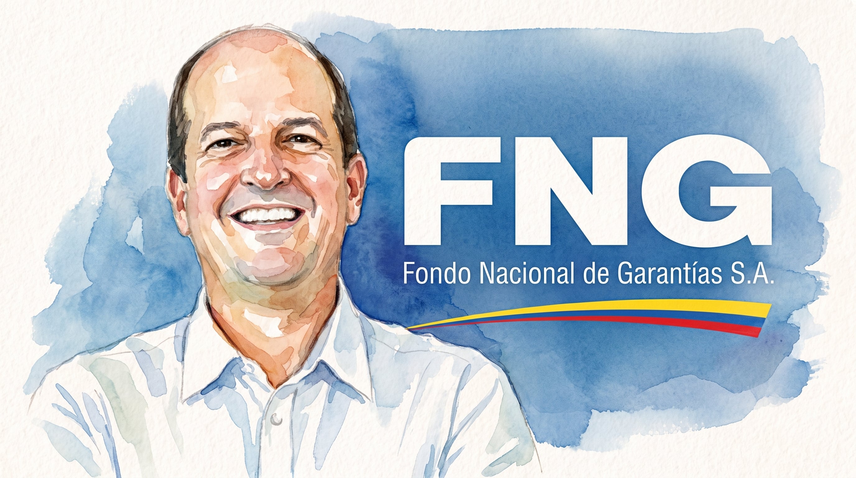 Un retrato ilustrado de Fernando Isaza figura junto al logotipo institucional del Fondo Nacional de Garantías - crédito (Imagen Ilustrativa Infobae)
