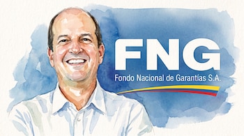 Un retrato ilustrado de Fernando Isaza figura junto al logotipo institucional del Fondo Nacional de Garantías - crédito