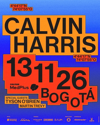 Calvin Harris regresa a Colombia con un show en solitario en Bogotá, programado para el 13 de noviembre en el Coliseo MedPlus - crédito Páramo Presenta