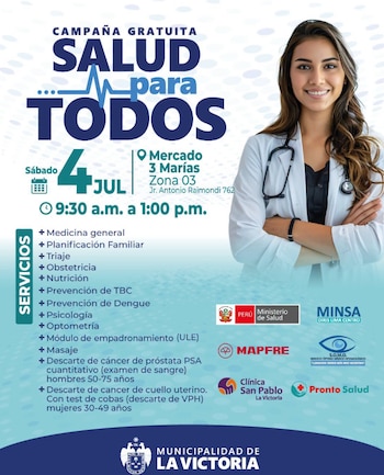 La campaña de salud comenzará a partir de las 9:30 horas - Créditos: Municipalidad de La Victoria.