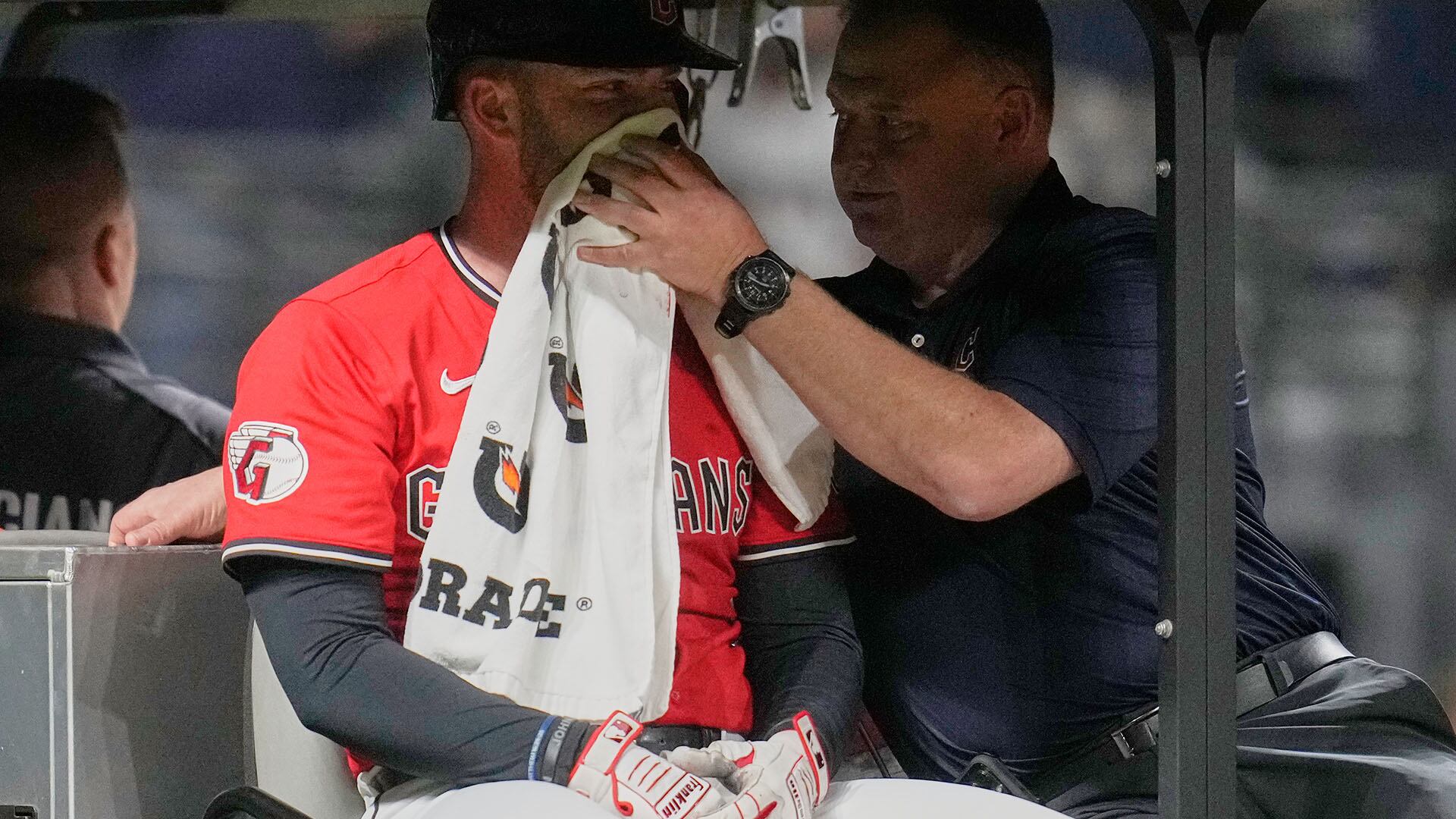 David Fry se retiró con el rostro ensangrentado (AP)