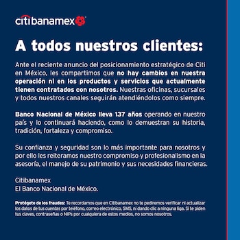Citibanamex avisó a sus usuarios