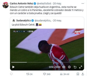 El periodista deportivo aseguró que el colombiano está en un buen momento para ser tenido en cuenta para la Copa América 2024 - crédito Carlos Antonio Vélez / X