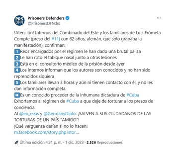 El mensaje de Prisoners Defenders