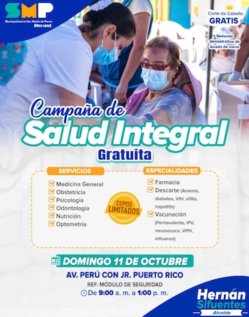 Los asistentes podrán acceder sin costo a consultas de medicina general, obstetricia, psicología, odontología, nutrición y optometría - Créditos: Municipalidad de San Martín de Porres.