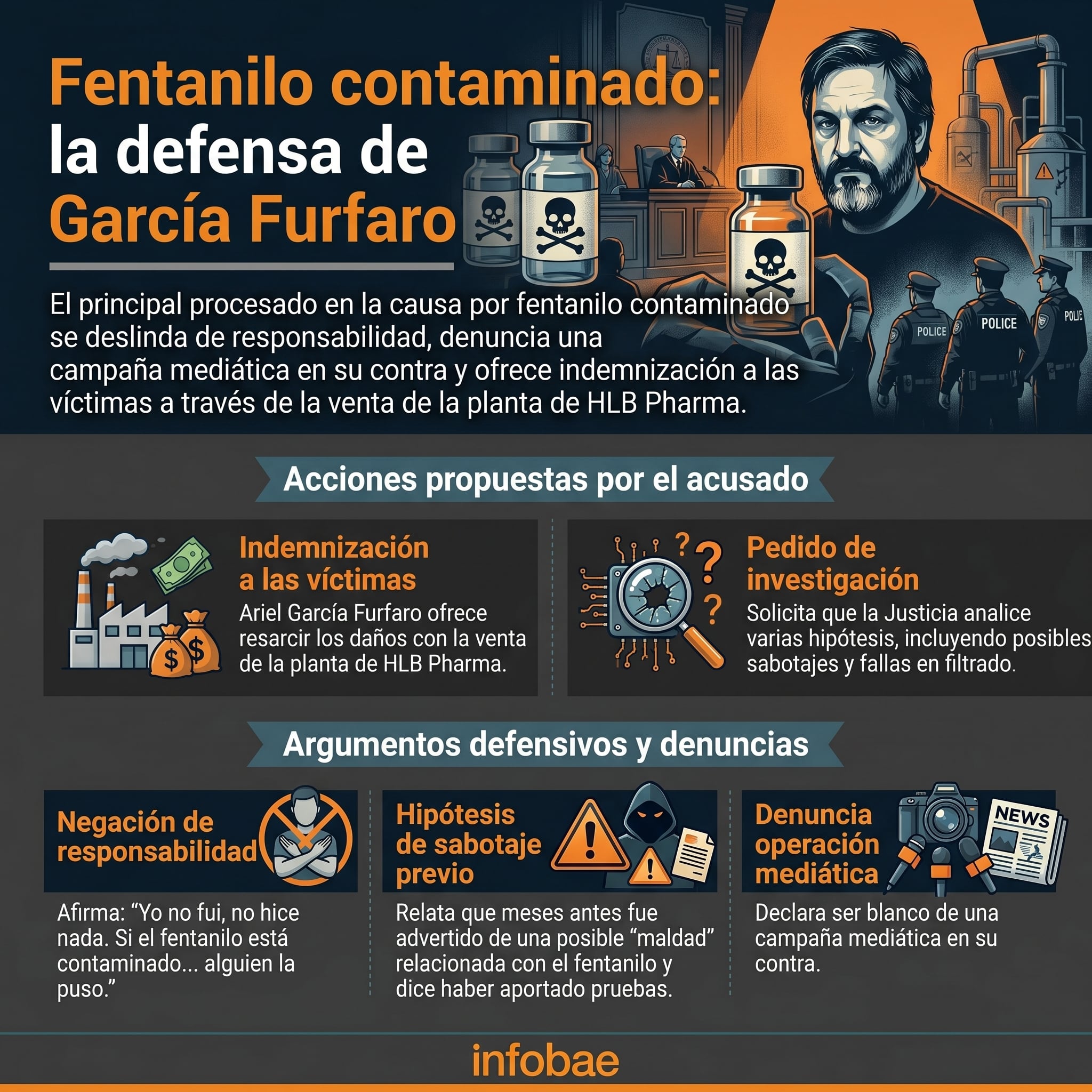 Ariel García Furfaro, principal procesado por el fentanilo contaminado, se desliga de responsabilidad, ofrece resarcir a las víctimas con la venta de HLB Pharma y denuncia una campaña mediática en su contra. (Imagen Ilustrativa Infobae)
