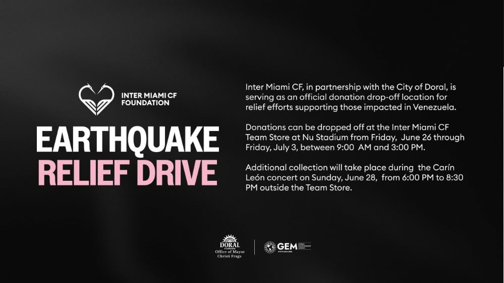 Inter Miami CF y la Ciudad de Doral unen esfuerzos para enviar ayuda humanitaria a Venezuela tras los terremotos de junio de 2026