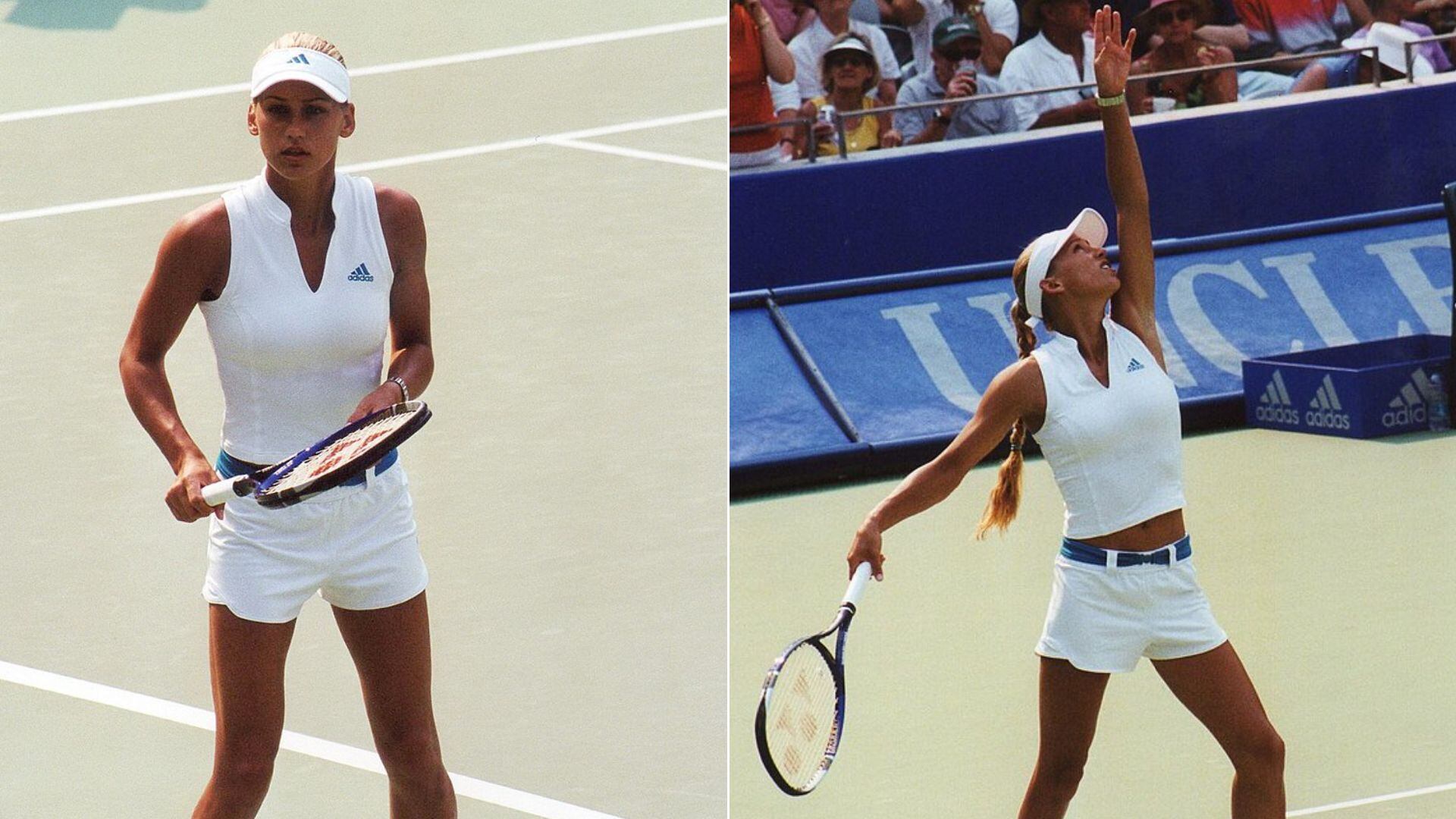 Kournikova durante un juego en el Medibank International Sydney 2002 (foto: Composición fotográfica/Wikipedia)
