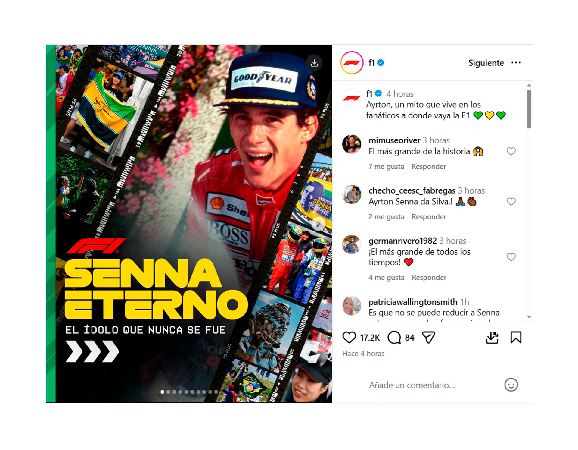 Uno de los posteos de la Fórmula 1 para recordar a Senna