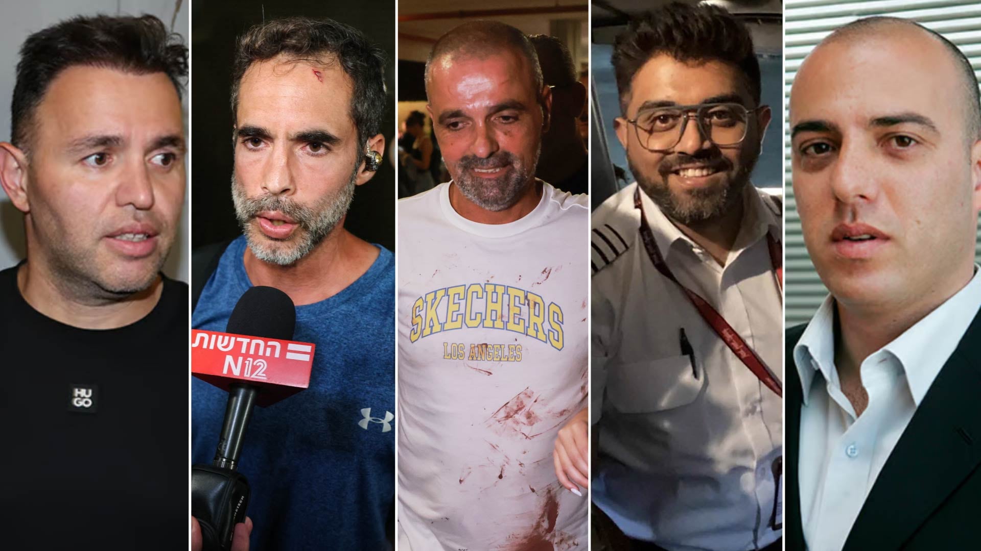 De izquierda a derecha: Shota Musaev, Assaf Rajuan, Yaniv Hayun, el capitán Smit Machchhar y Zvika Manes. Herzog propondrá condecorar a los cuatro pasajeros que enfrentaron al copiloto.
