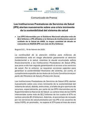 Comunicado Instituciones Prestadoras de Servicios de Salud (IPS)