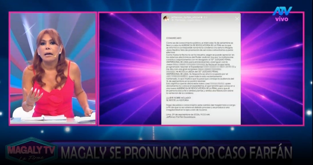Magaly Medina denuncia “cacería de brujas” tras pedido de Jefferson Farfán para llevarla a prisión. Captura: Magaly TV La Firme.