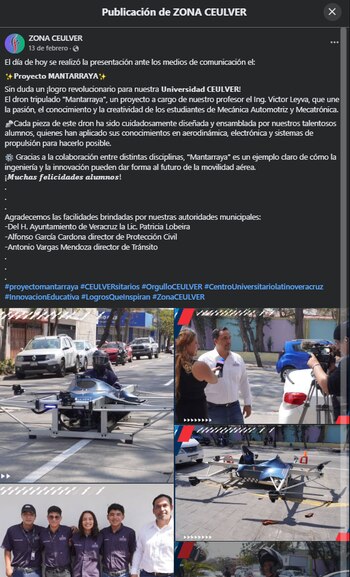 Creado desde cero por estudiantes de ingeniería, el primer vehículo aéreo nacional destaca por su diseño innovador, su capacidad de carga y su próxima participación en la Feria Aeroespacial de México y la NASA. (FB @ZONA CEULVER)