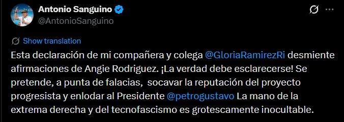 Antonio Sanguio mostró respaldo a Gloria Ramírez tras revelaciones de Angie Rodríguez - crédito @AntonioSanguino/X