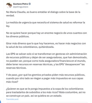 El presidente Gustavo Petro defendió
