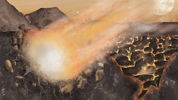 Un estudio liderado por la Universidad de Cambridge cuestiona que los planetas fueran, hace miles de millones de años, los que 'sembraron' la vida en la Tierra (Recreación artística del impacto de un cometa /Scarlett White)