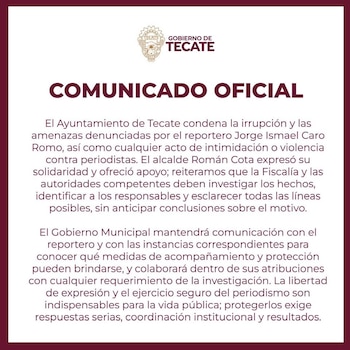 Intimidaciones periodista de Tecate